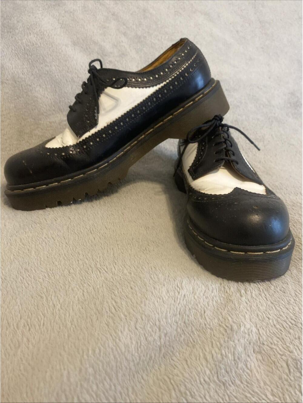 Dr. Martens 3989 Men's Bex Black White Wingtip Brogue Oxford Shoes Leather US 10